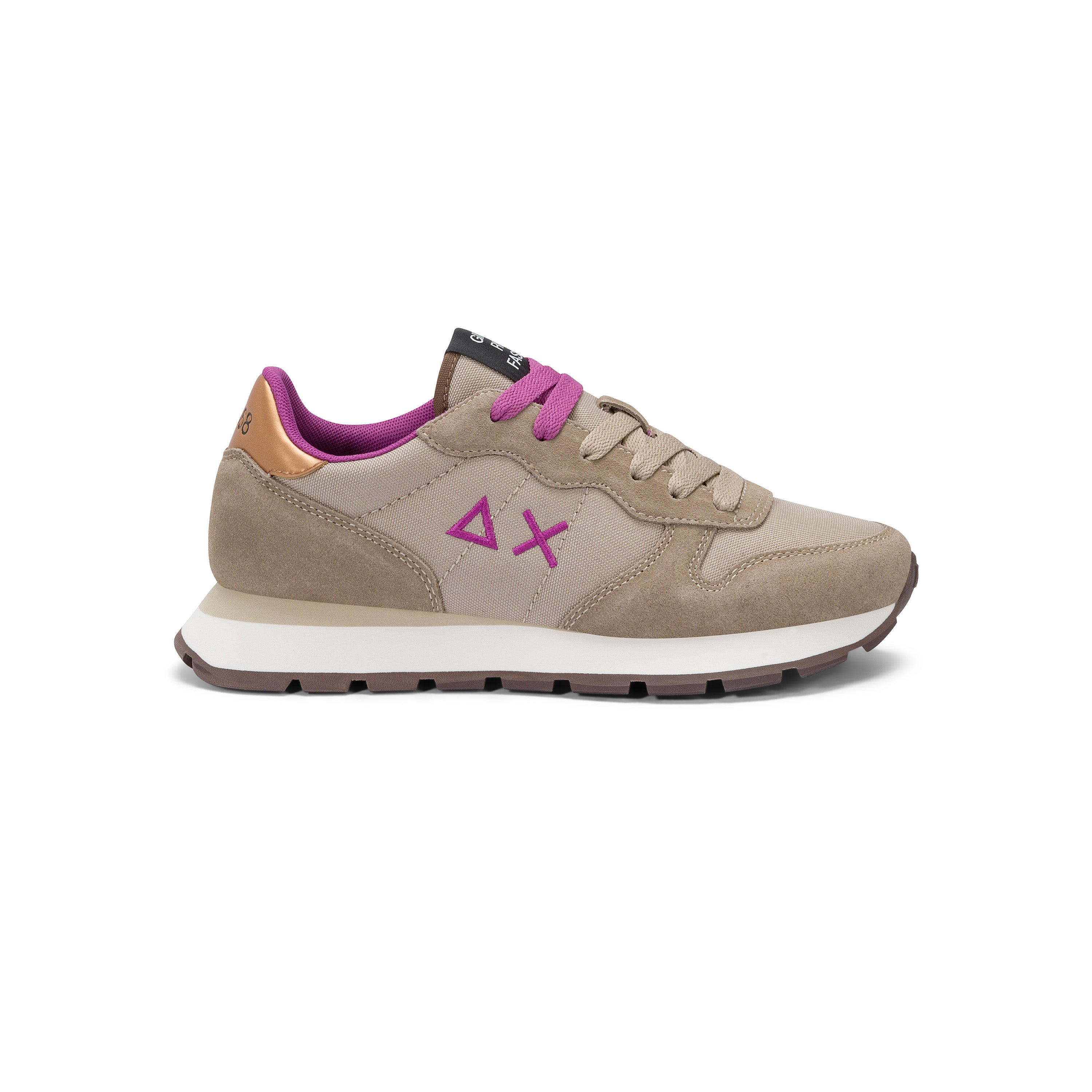 Sneakers Donna SUN68 "Ally Solid" Beige Scuro con Dettagli Fucsia 