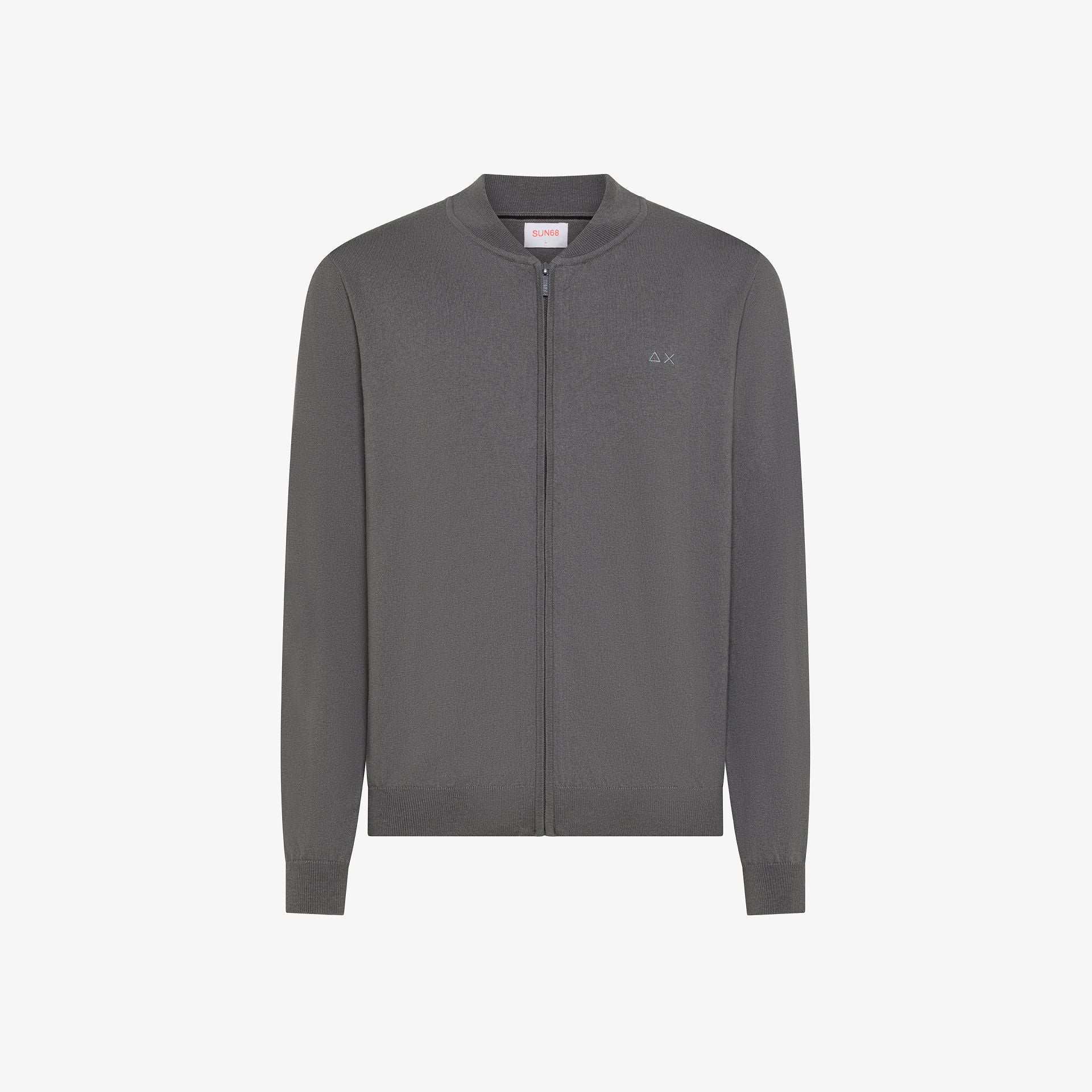 Maglia Uomo SUN68 "Bomber Sweater Basic" grigio scuro con Zip 