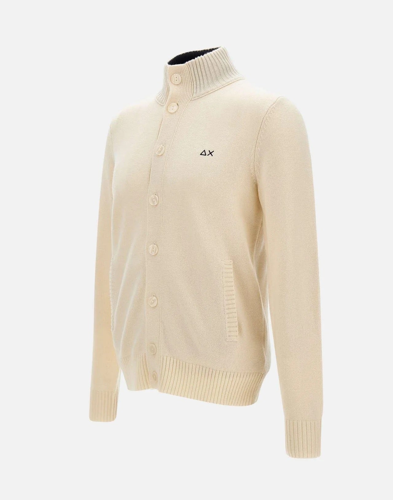 Cardigan Bianco Sun68 con Collo Alto e Chiusura a Bottoni 