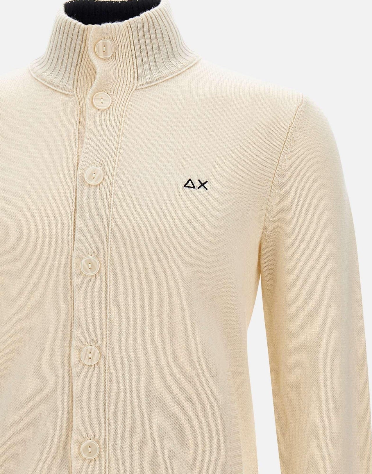 Cardigan Bianco Sun68 con Collo Alto e Chiusura a Bottoni 