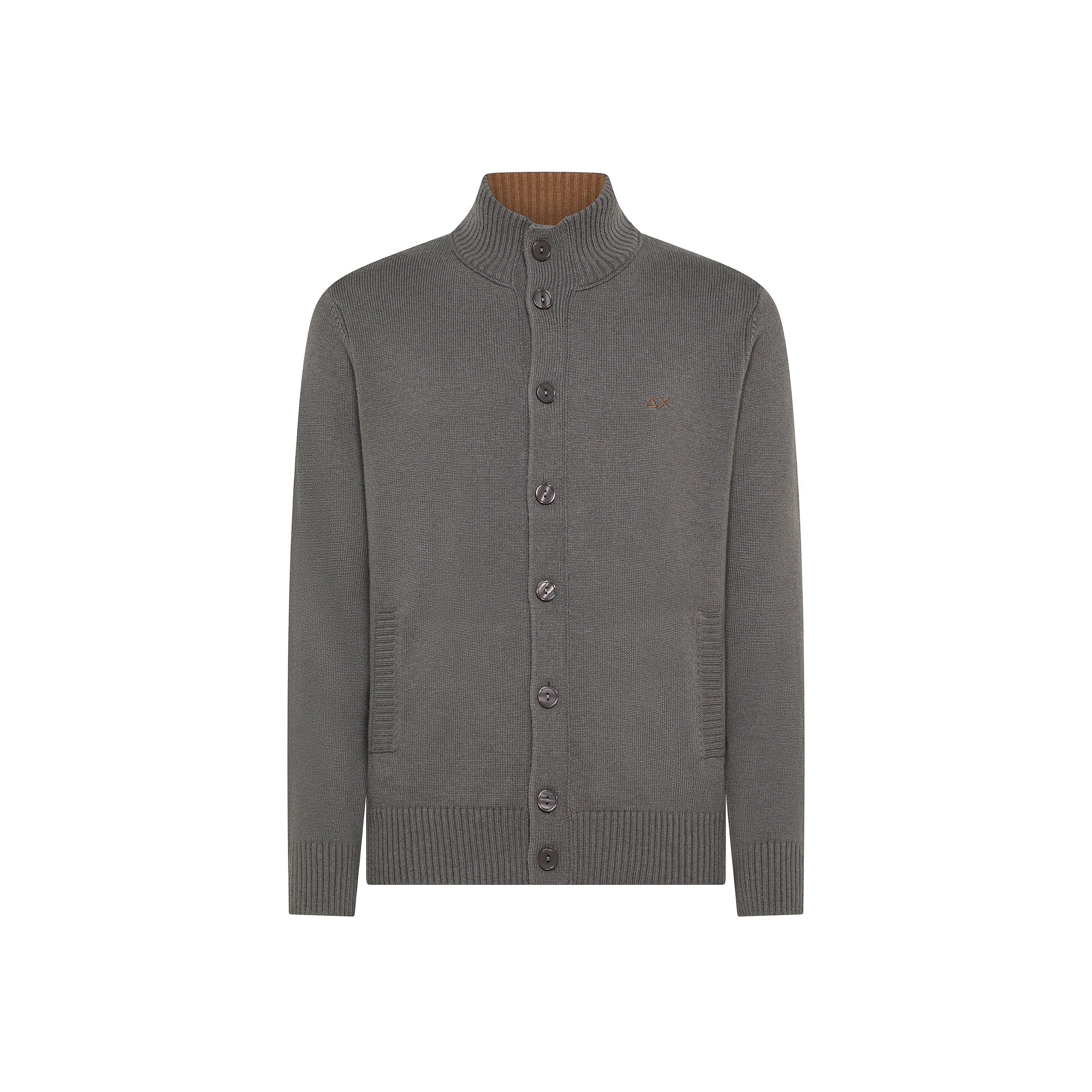 Cardigan in Lana Merino e Cashmere Grigio con Collo a Lupetto 