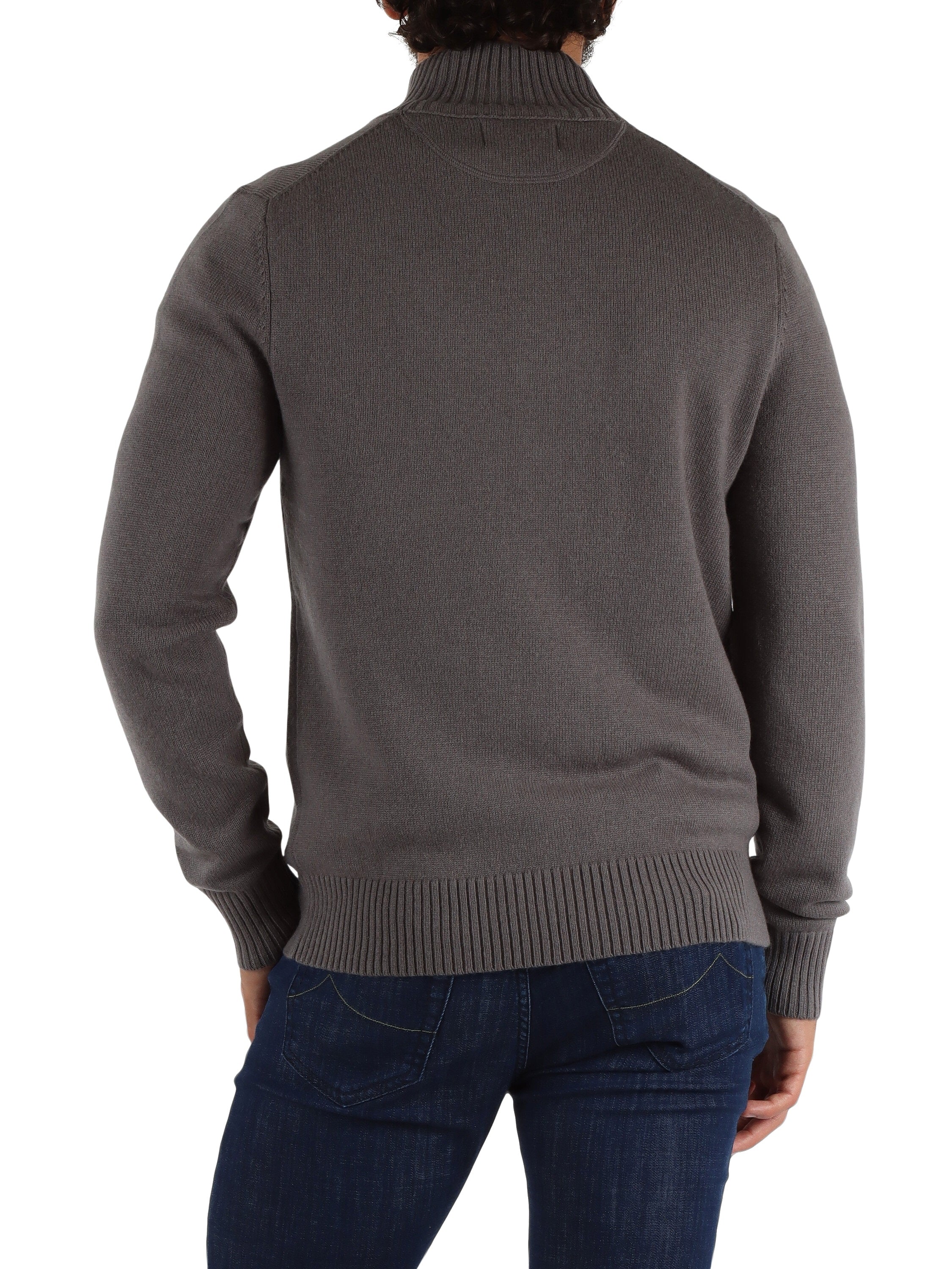 Cardigan in Lana Merino e Cashmere Grigio con Collo a Lupetto 