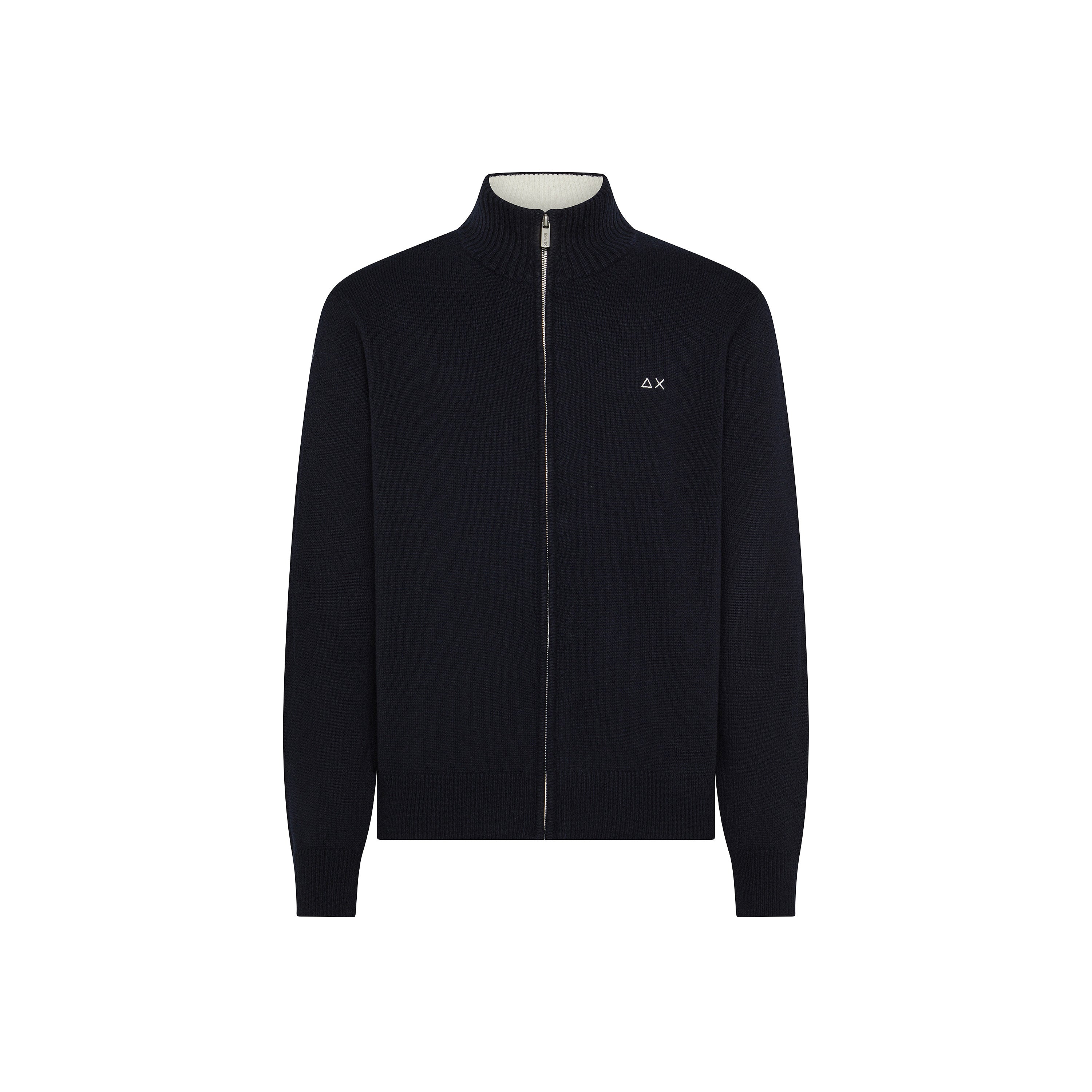 Cardigan con Zip in Cotone e Lana Merino Blu Navy 