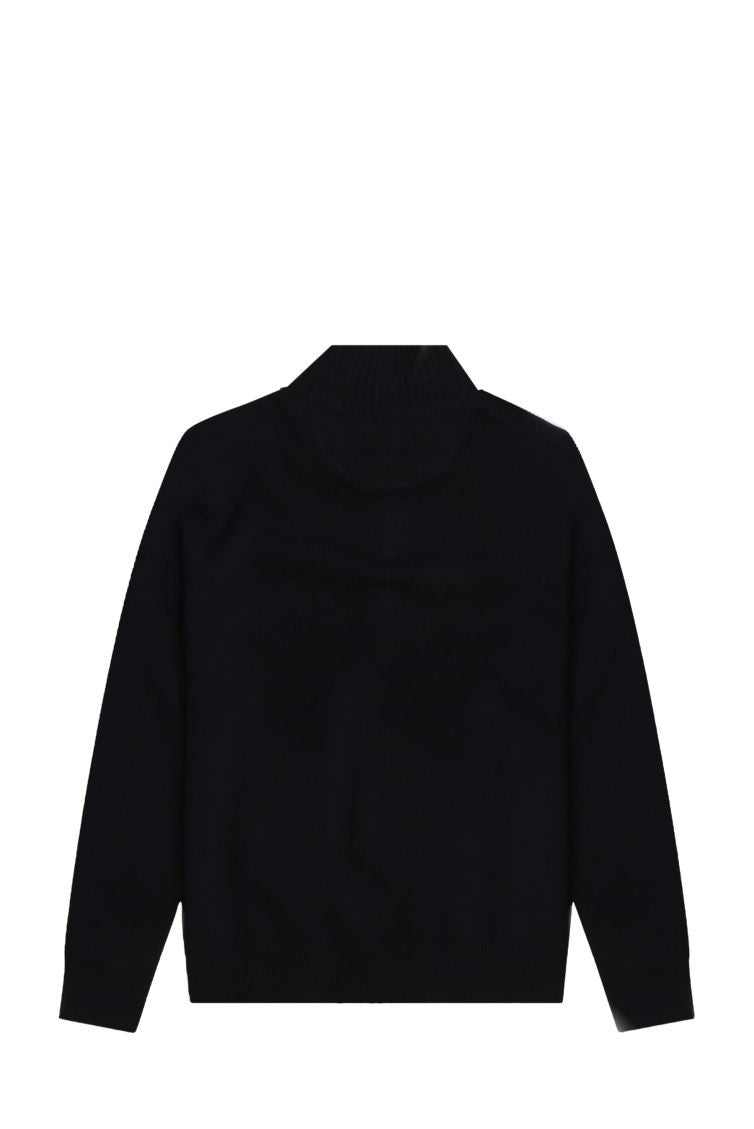 Cardigan con Zip in Cotone e Lana Merino Blu Navy 