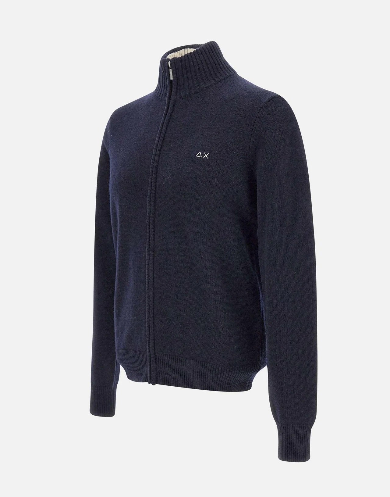 Cardigan con Zip in Cotone e Lana Merino Blu Navy 