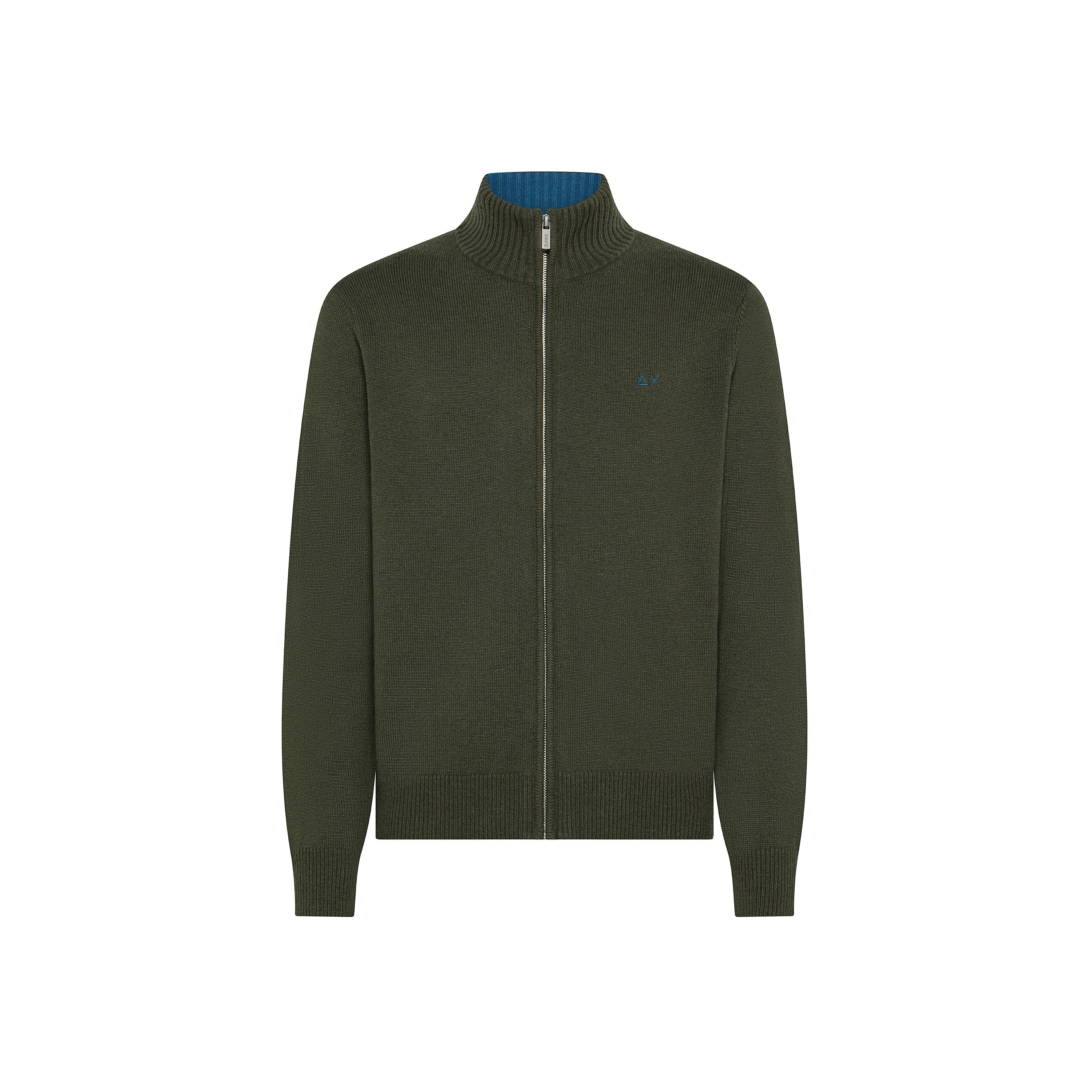 Cardigan con Zip in Cotone e Lana Merino verde militare 