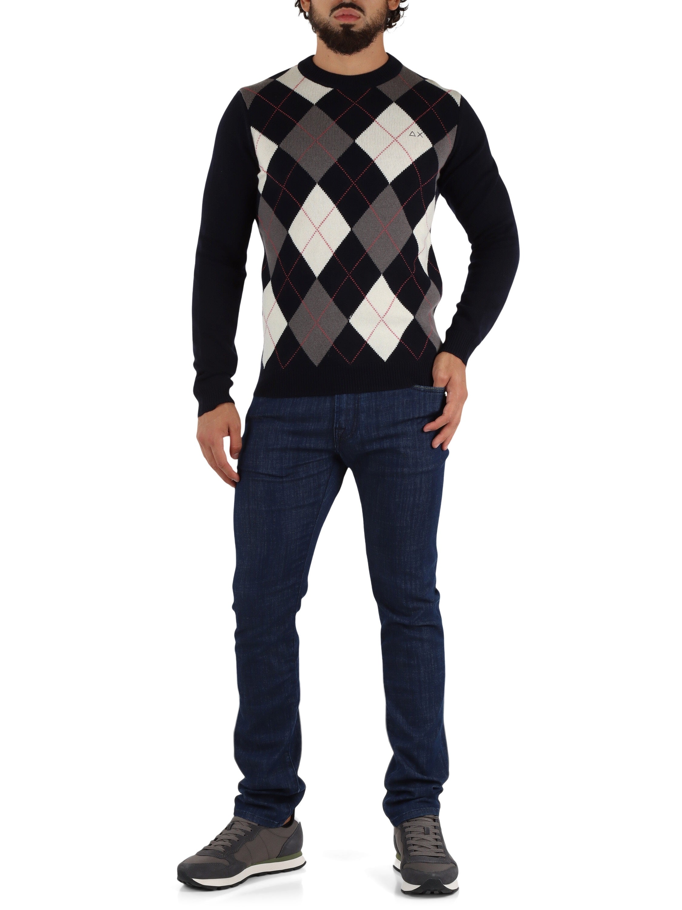Maglia "Sweater Argyle Warm" Navy Blu e Grigio Scuro 