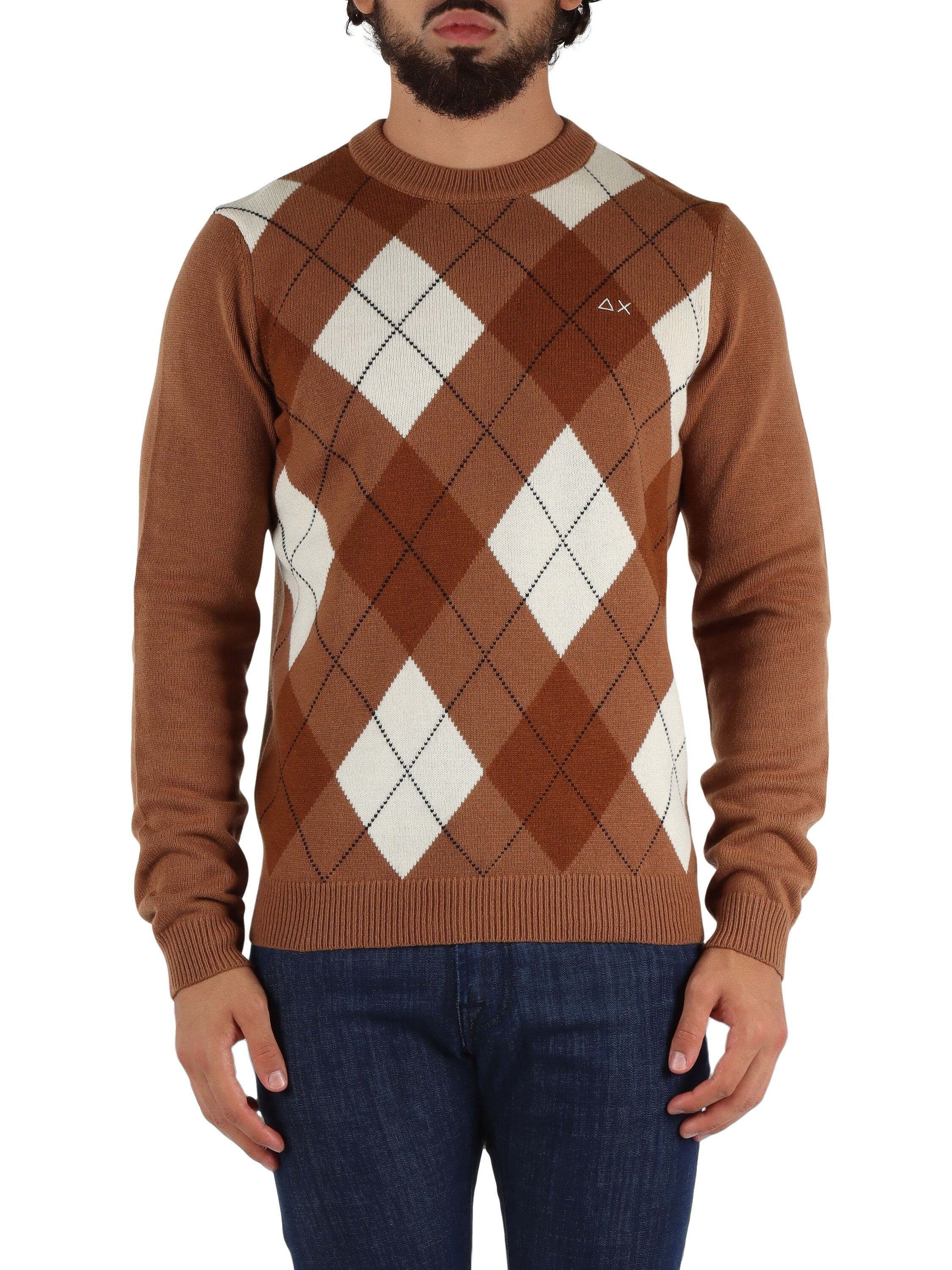 Maglia "Sweater Argyle Warm" color volpe e bianco 