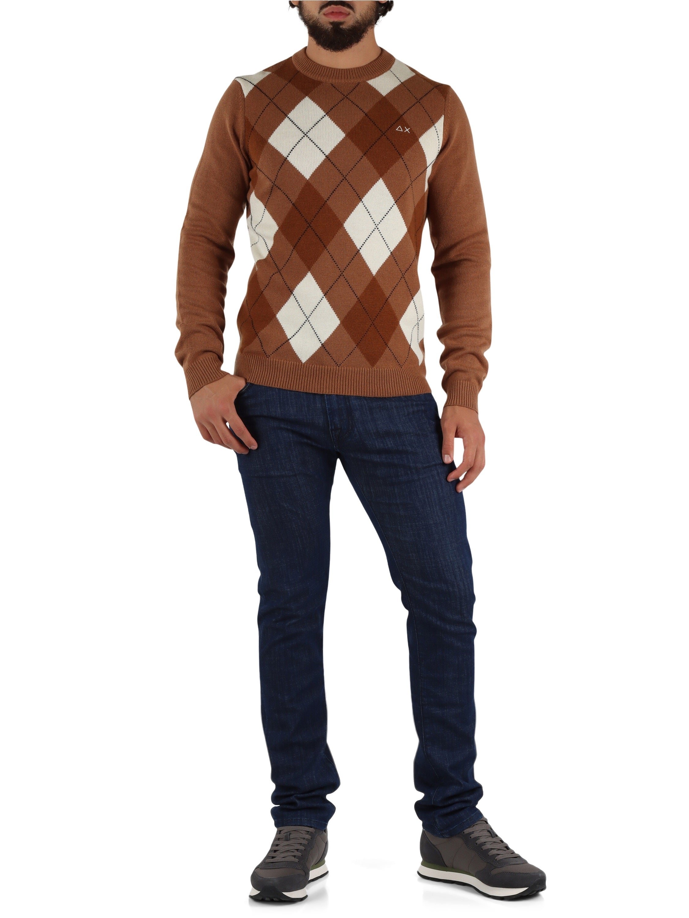 Maglia "Sweater Argyle Warm" color volpe e bianco 