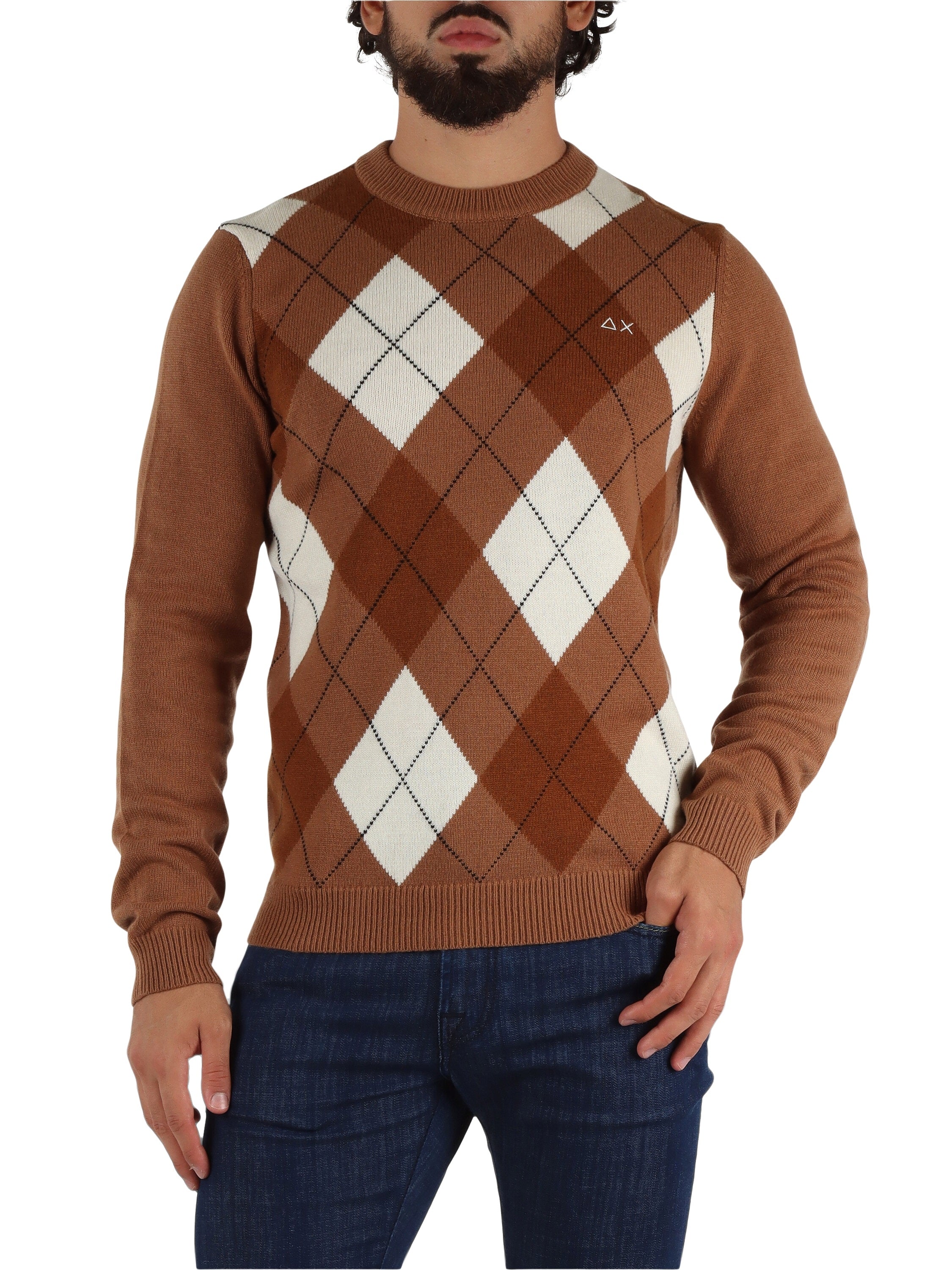 Maglia "Sweater Argyle Warm" color volpe e bianco 