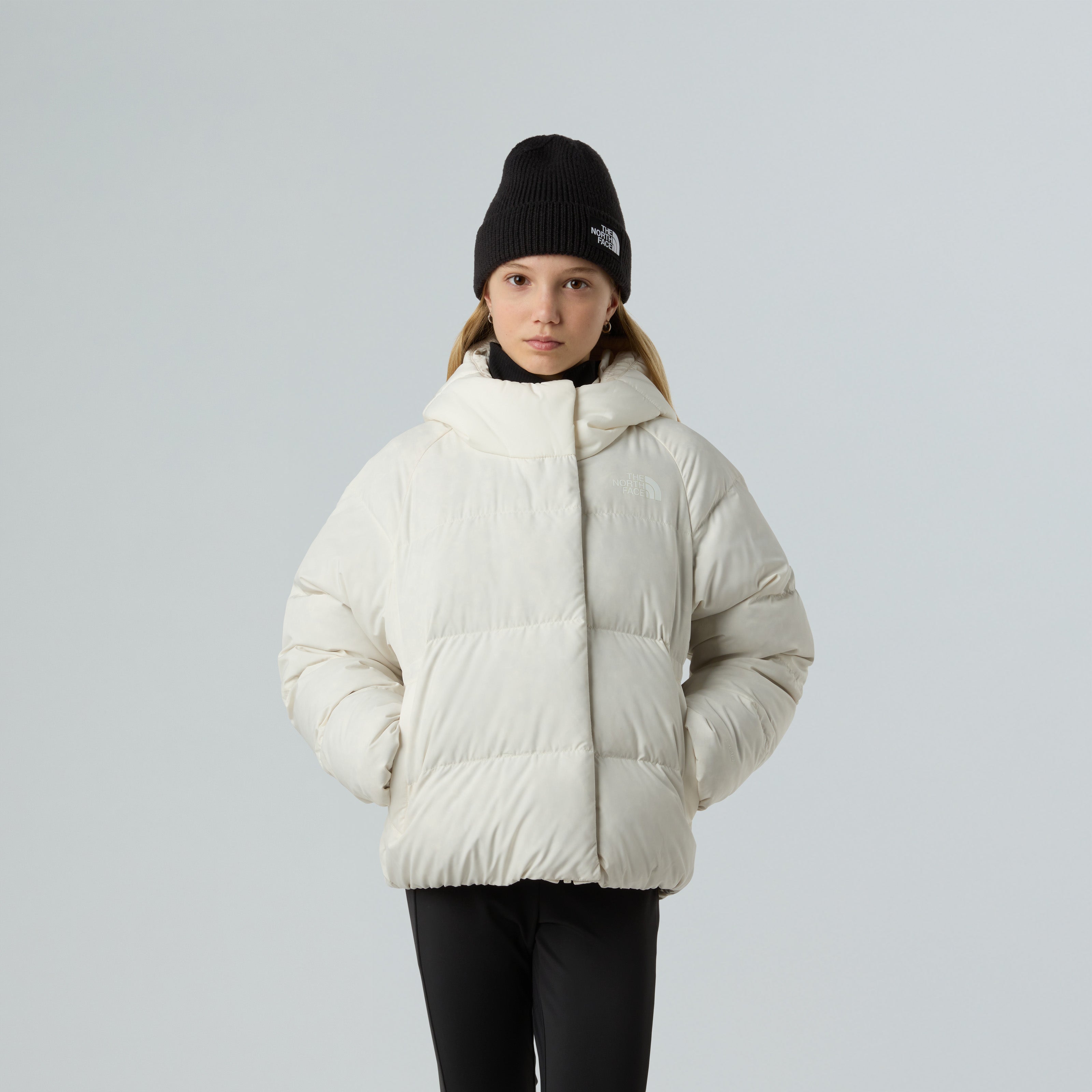 Piumino con cappuccio "North Down" bianco in piumino riciclato 600-fill 