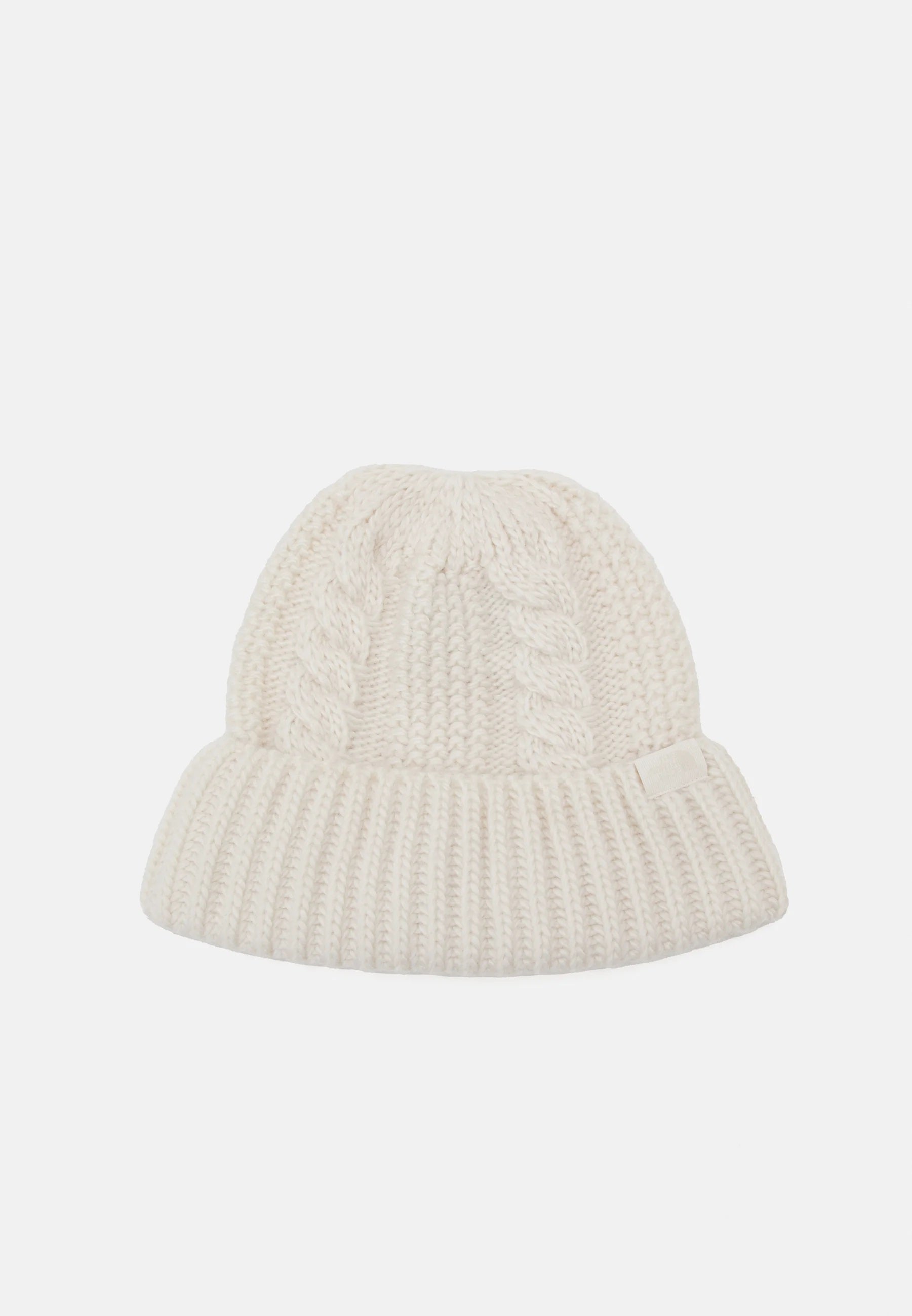 Cappello "Oh-Mega" bianco in maglia riciclata con lavorazione a trecce 