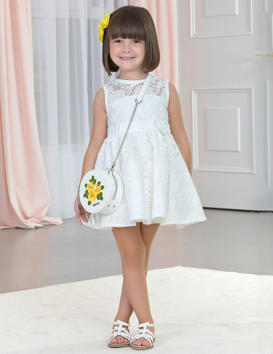 Abito Bambina Abel & Lula Bianco in Pizzo con Gonna Svasata 