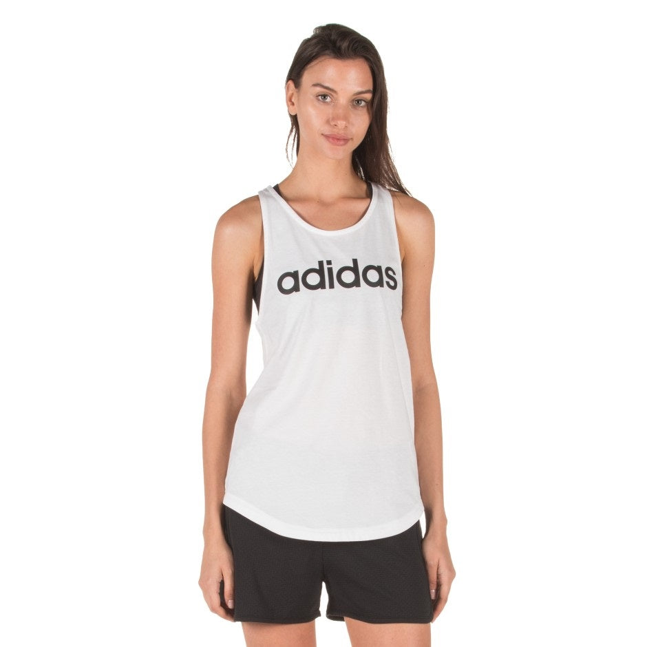 Canotta "Linear Loose" bianca da donna con logo frontale Adidas 