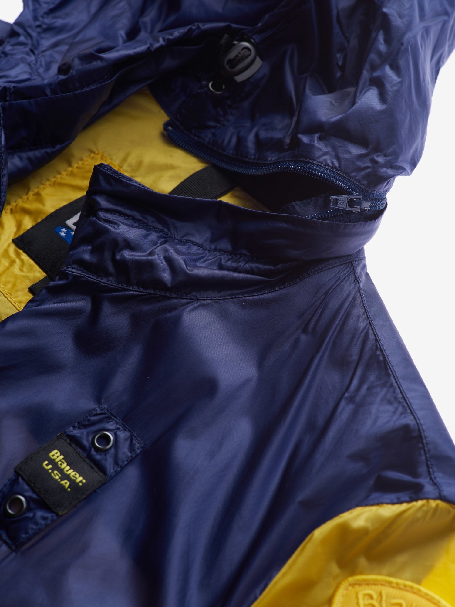Giubbino Bimbo Giallo e Blu in Nylon con Cappuccio Removibile 