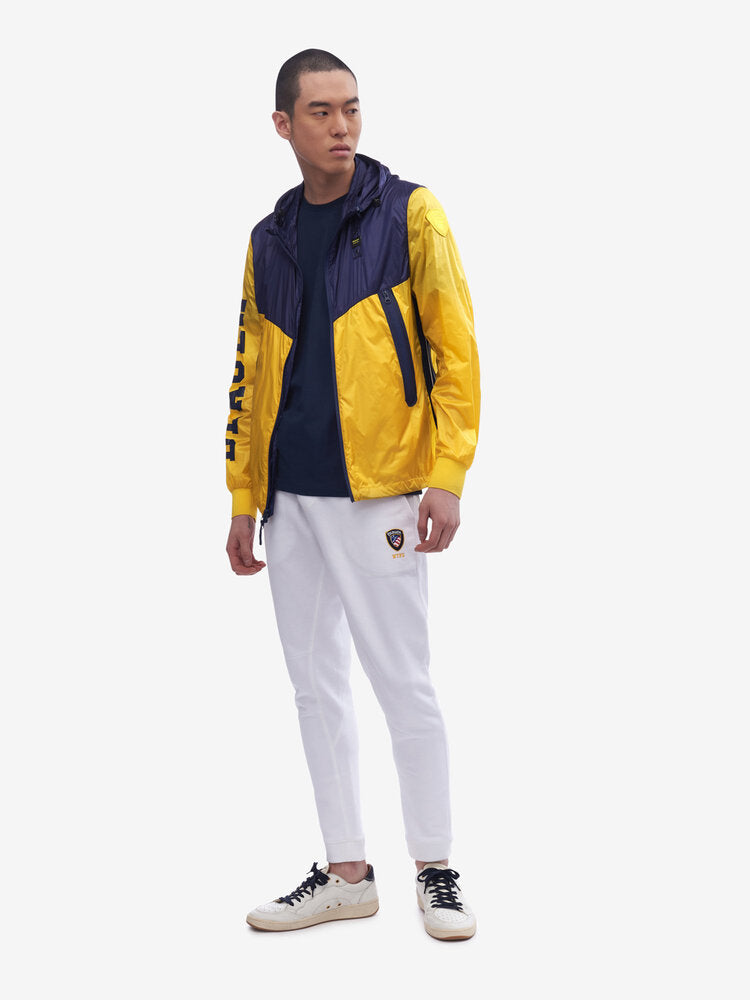 Giubbino Bimbo Giallo e Blu in Nylon con Cappuccio Removibile 