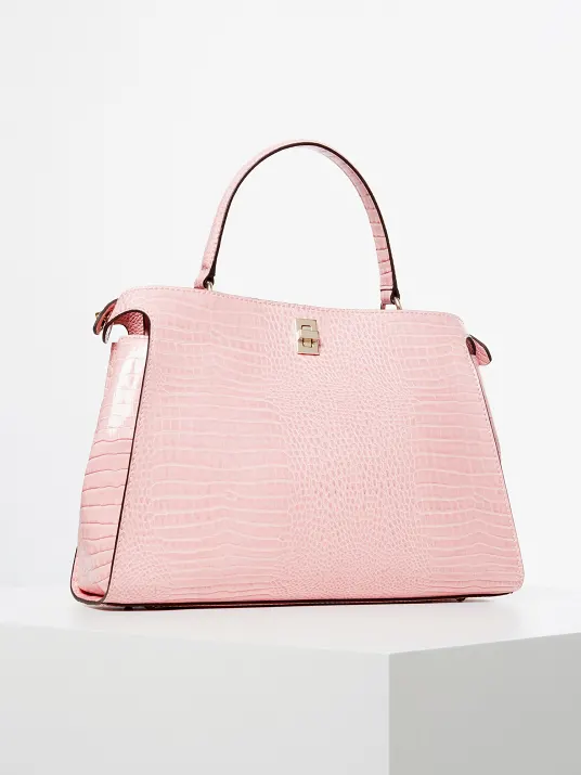 Borsa "Uptown Chic Croc Maxi" Rosa con Manico e Tracolla 