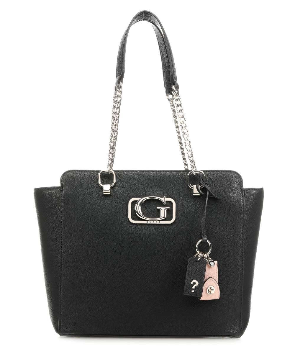 Shopper Guess "Annarita Status Carryall" nera in ecopelle con charm 