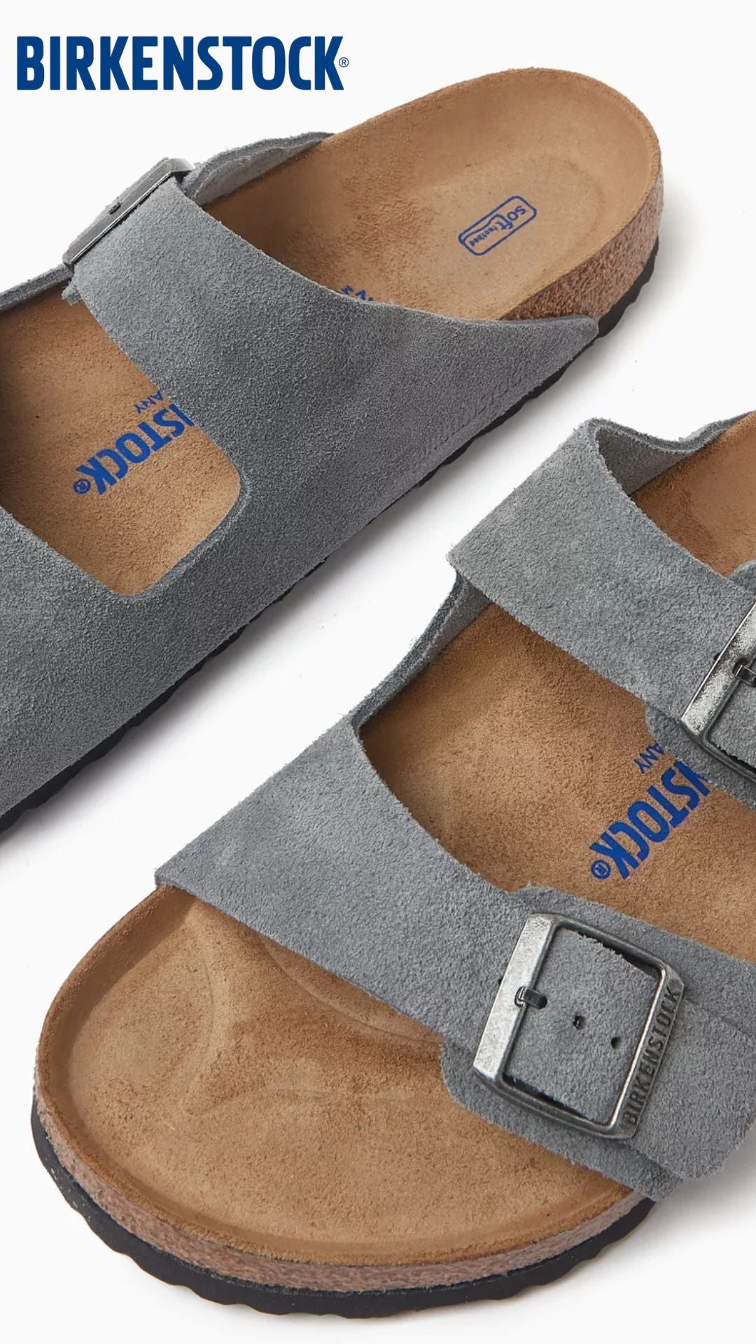 Sandali "Arizona" Uomo Grigio con Doppia Fascia in Pelle Scamosciata 