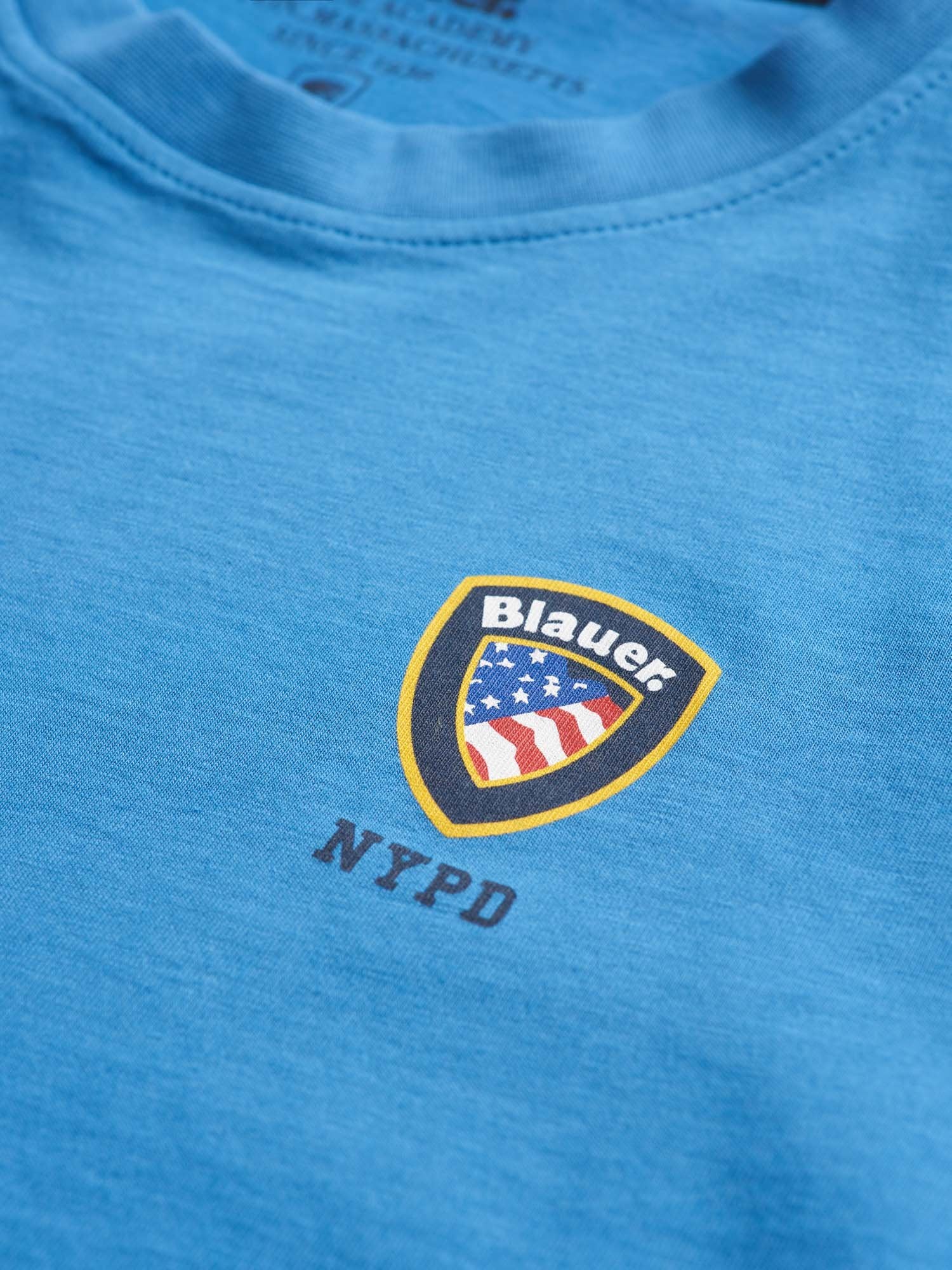 T-shirt "NYPD" Azzurra con Logo Ricamato 