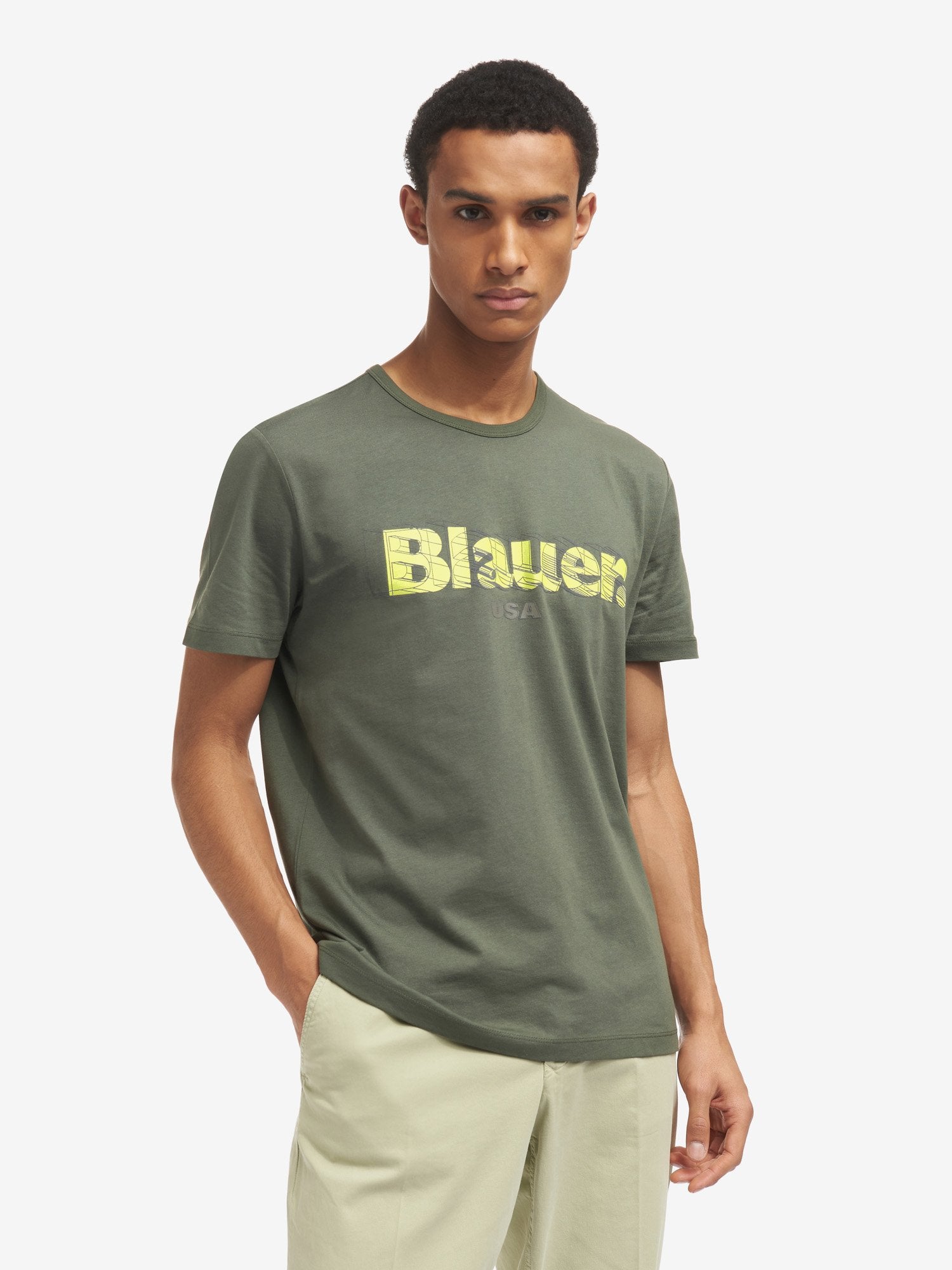 T-shirt "USA Logo" Verde con Stampa Frontale 