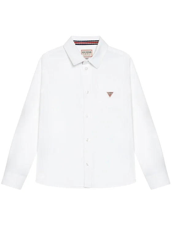 Camicia Bianca Bambino Classica a Maniche Lunghe con Logo Guess 