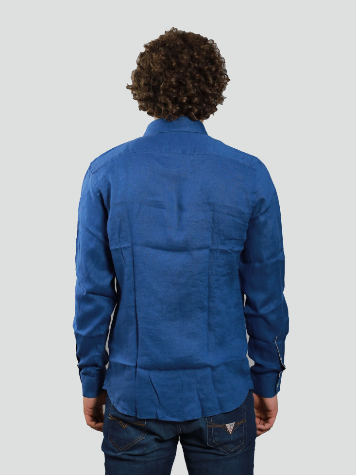 Camicia Alley Docks bluette in puro lino con collo alla francese 