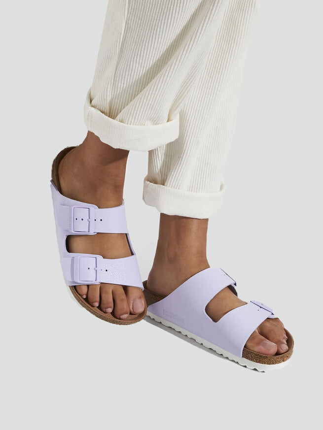 Sandali "Arizona" Lilla con Doppia Fascia e Suola Bianca 