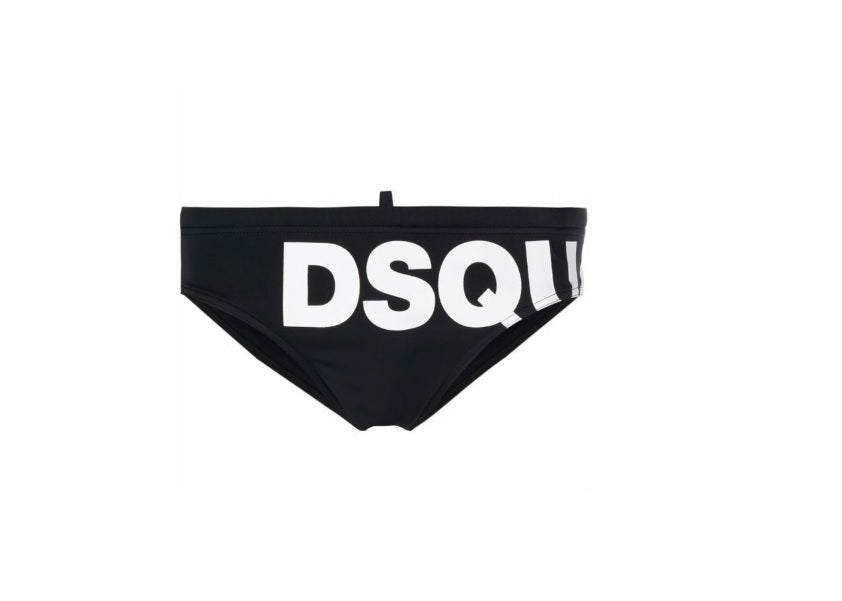 Slip Mare Nero con Maxi Logo DSQUARED2 bianco a Contrasto 