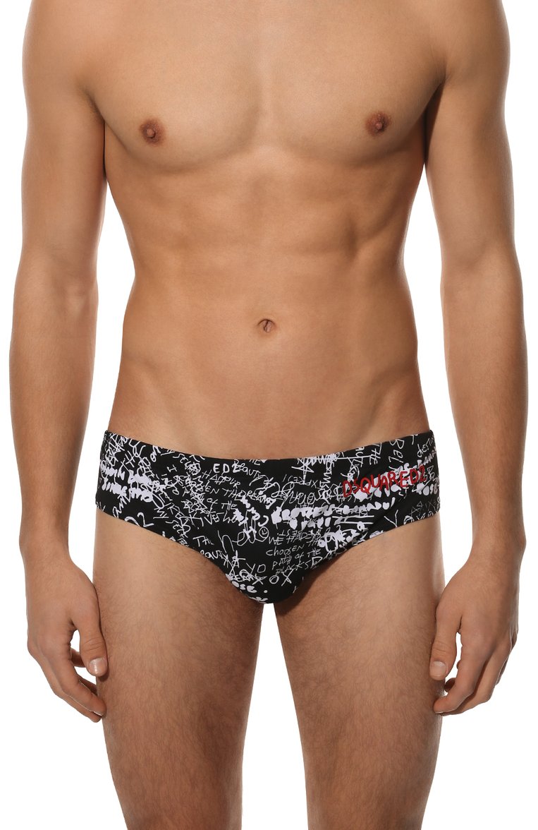 Costume Slip Dsquared2 Nero con Logo Graffiti Bianco 