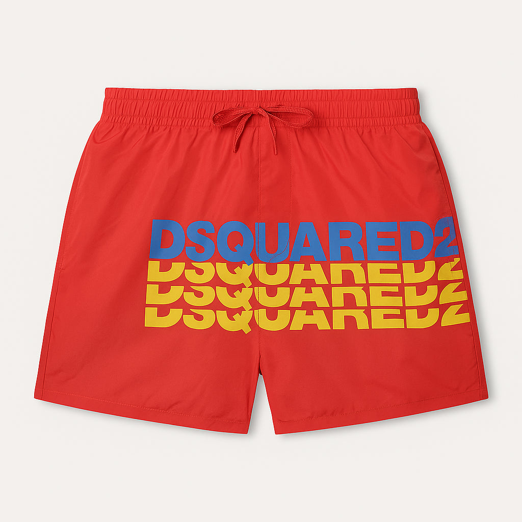 Boxer Mare Dsquared2 Rosso con Maxi Logo Multicolor 