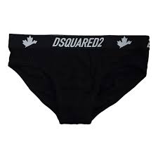 Slip Dsquared2 Nero con Logo e Foglie d'Acero in Cotone Elasticizzato 