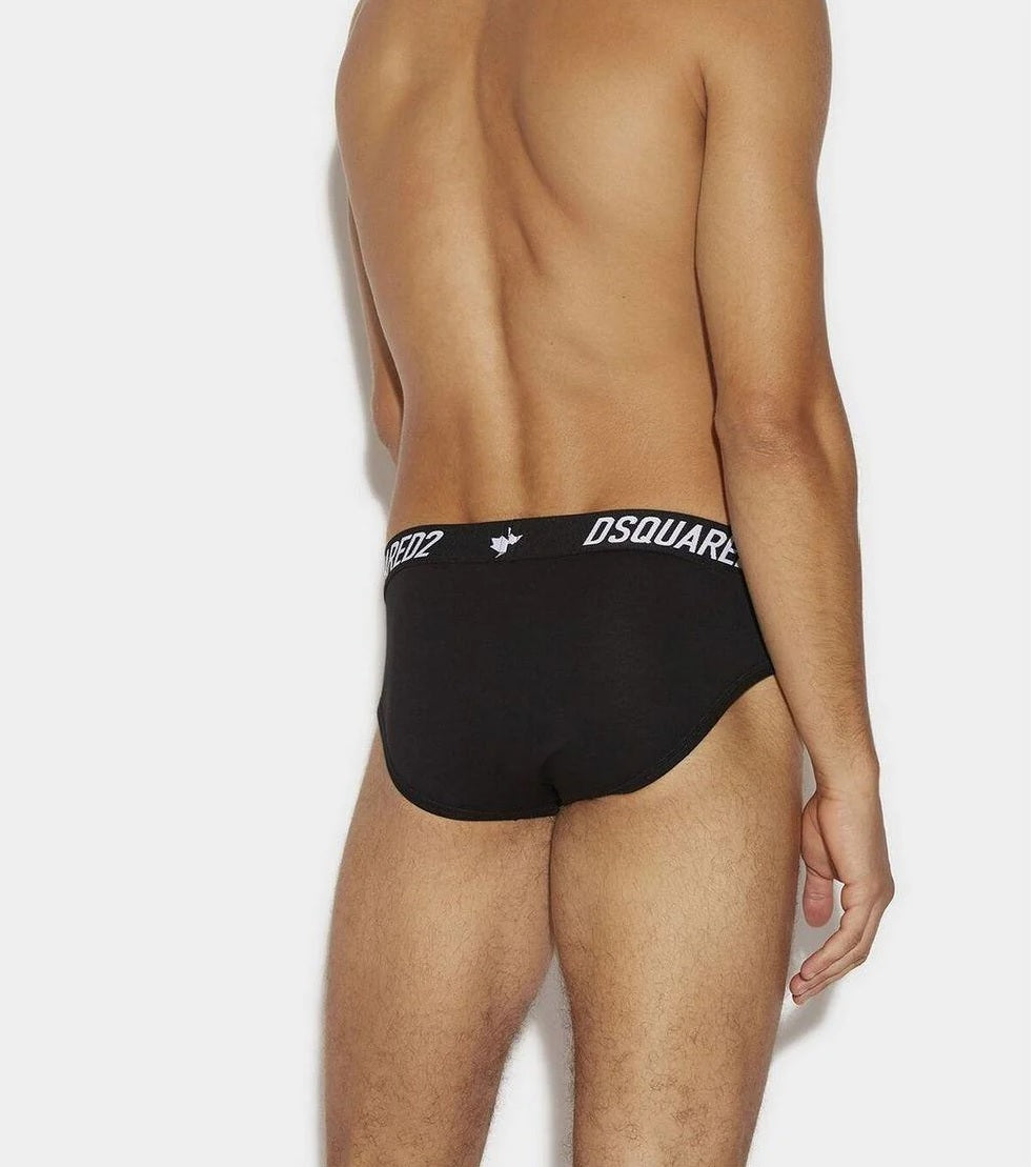Slip Dsquared2 Nero con Logo e Foglie d'Acero in Cotone Elasticizzato 