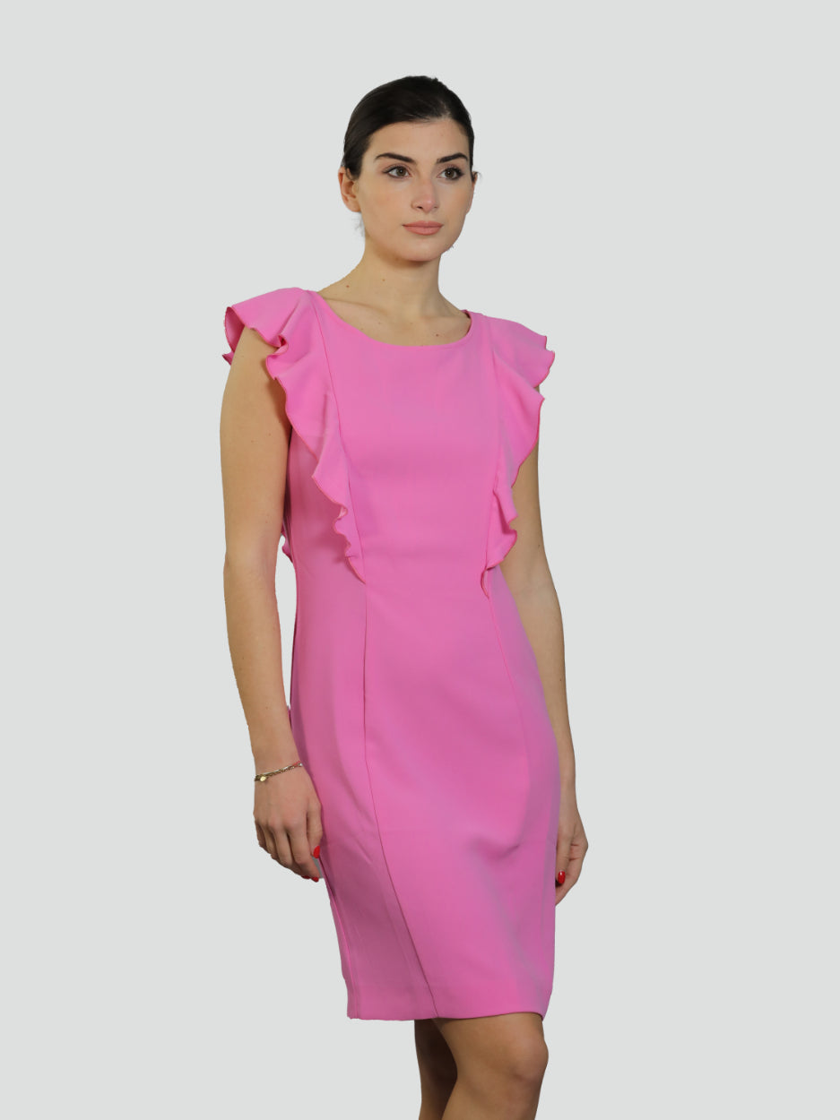 Abito rosa "Ora" in crepe con volant laterali 