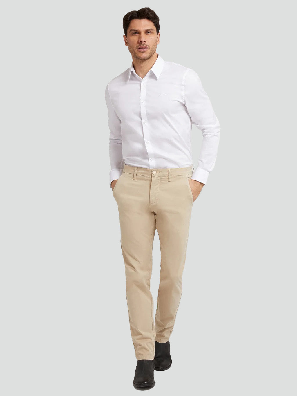 Camicia Slim Fit bianco in Cotone Stretch con Collo Classico 