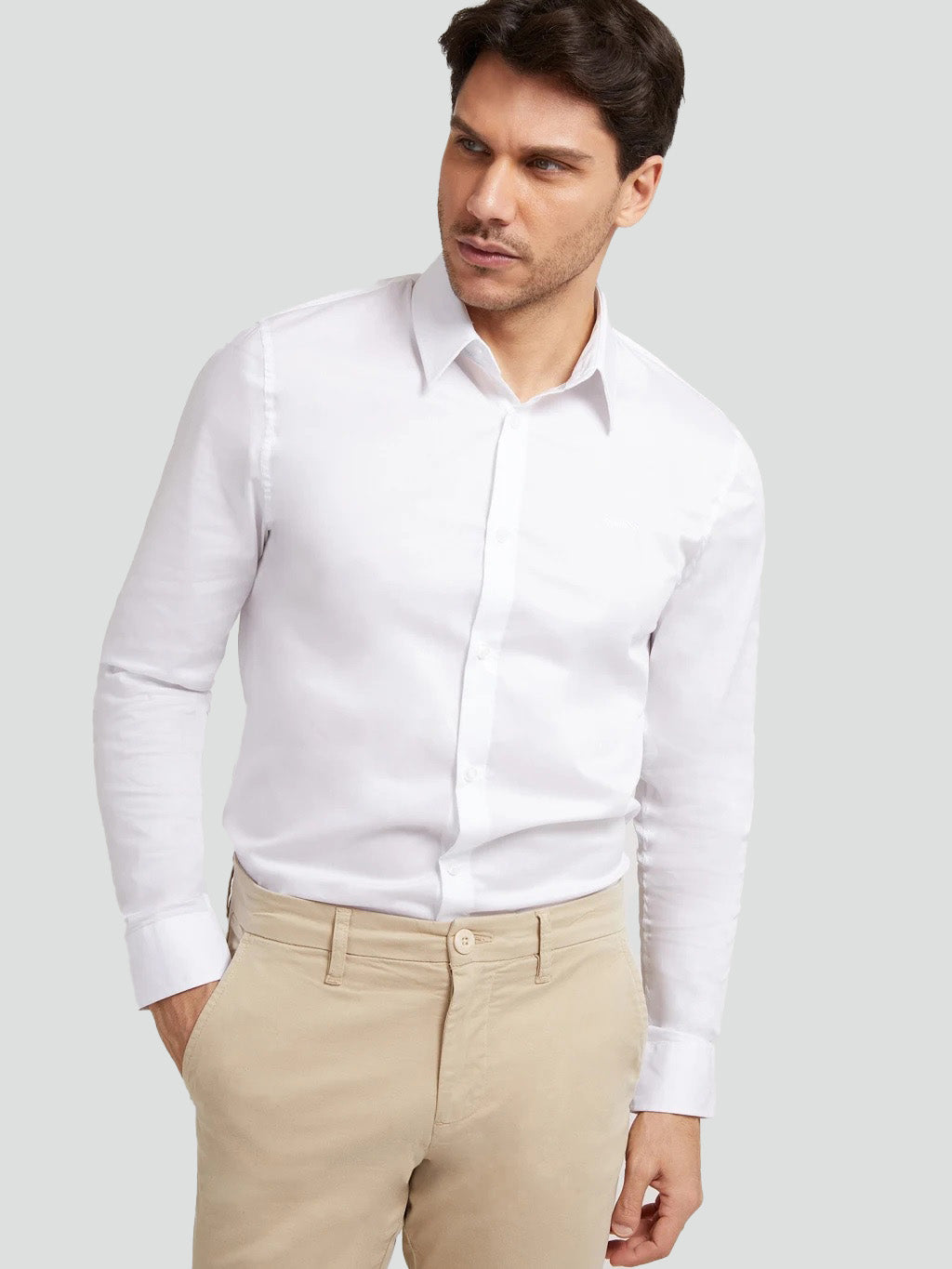 Camicia Slim Fit bianco in Cotone Stretch con Collo Classico 