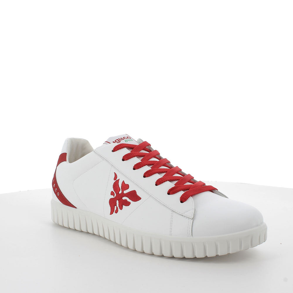 Sneakers bianco-rosso in pelle riciclata con sottopiede in sughero 