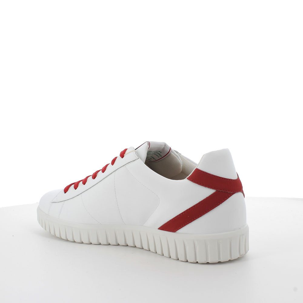 Sneakers bianco-rosso in pelle riciclata con sottopiede in sughero 