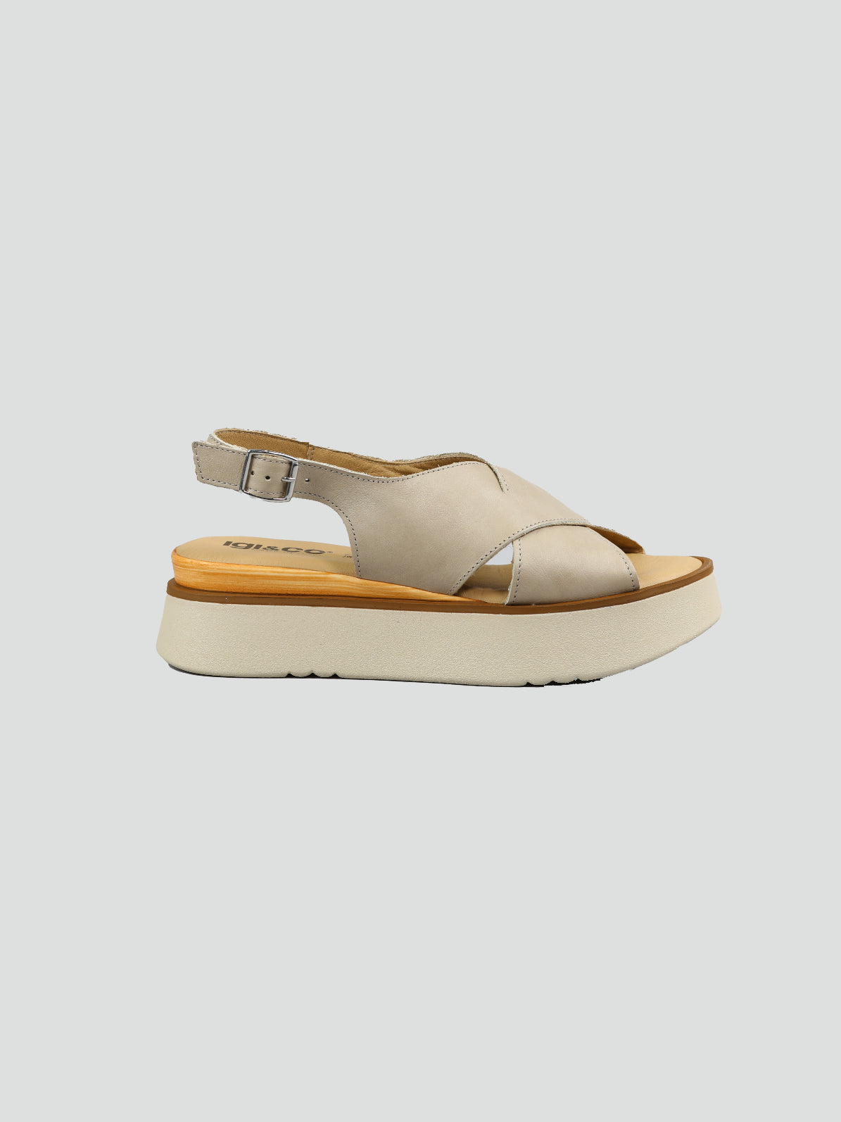 Sandalo Donna in Pelle Beige con Cinturino e Suola Platform 