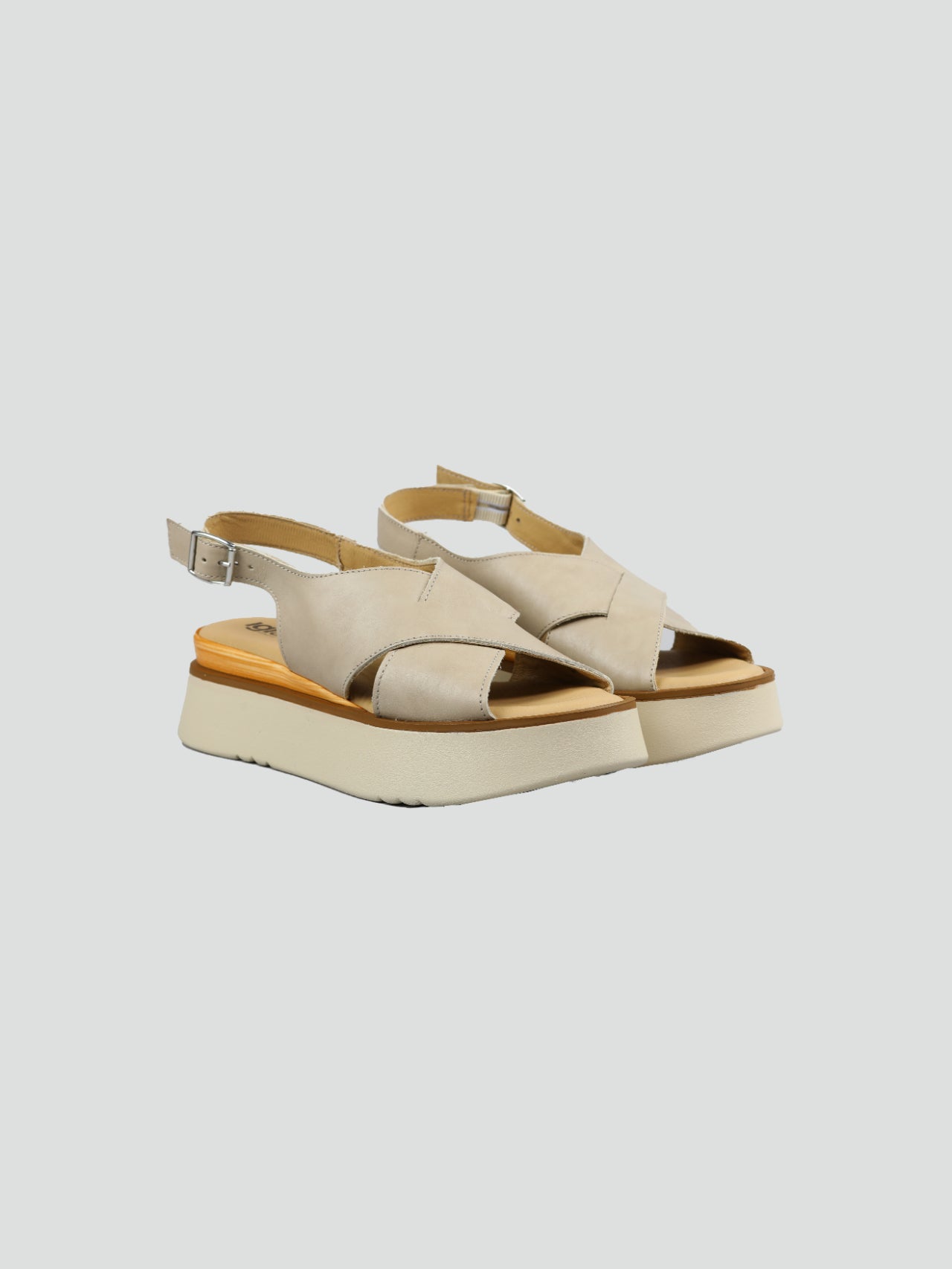 Sandalo Donna in Pelle Beige con Cinturino e Suola Platform 