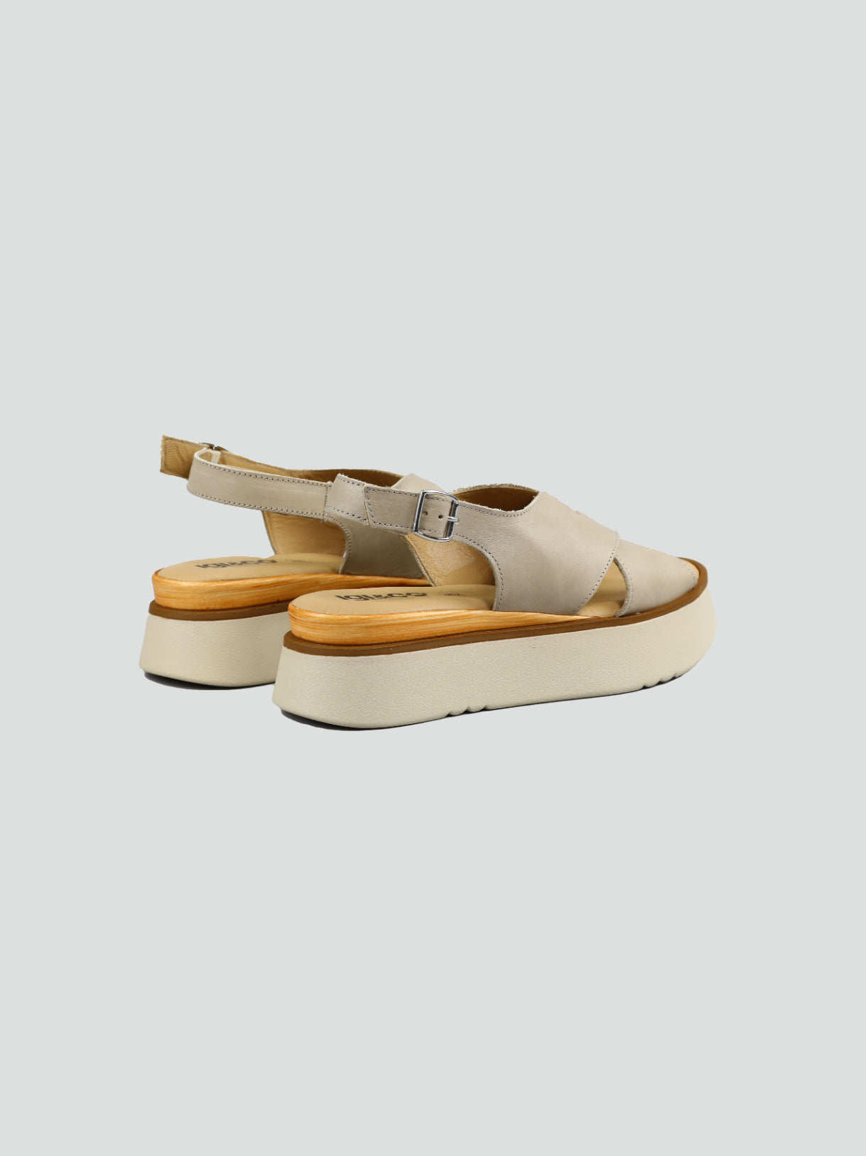 Sandalo Donna in Pelle Beige con Cinturino e Suola Platform 