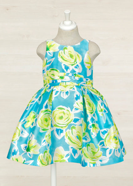 Abito Abel & Lula Celeste con Stampa Floreale Giallo Lime 