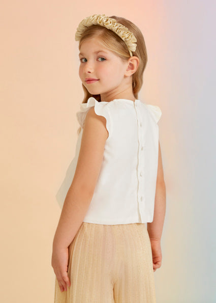 Blusa Abel & Lula Bianca in Cotone con Volant e Fiore Applicato 
