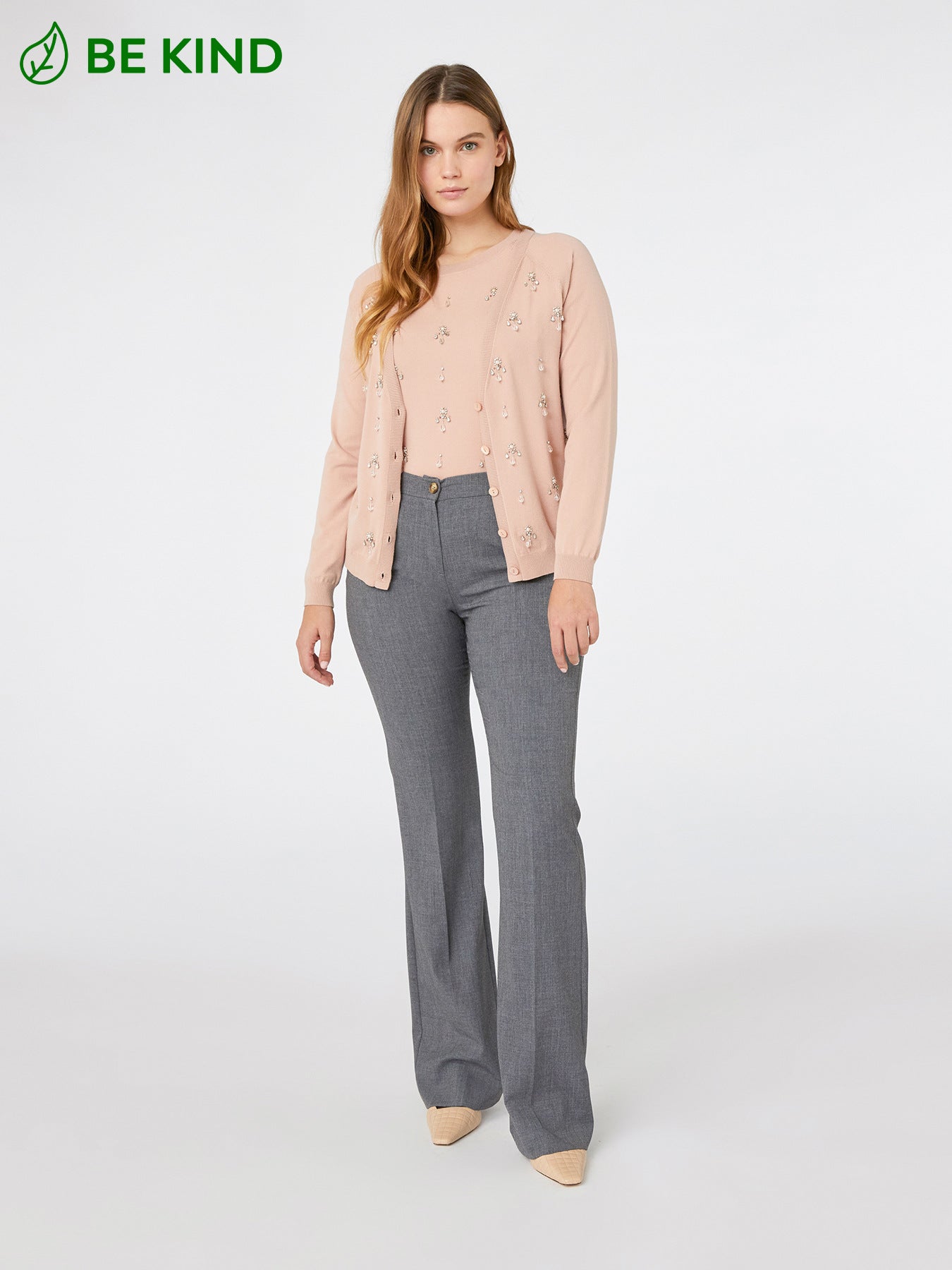Cardigan Rosa in Viscosa EcoVero con Ricamo di Cristalli Pendenti 