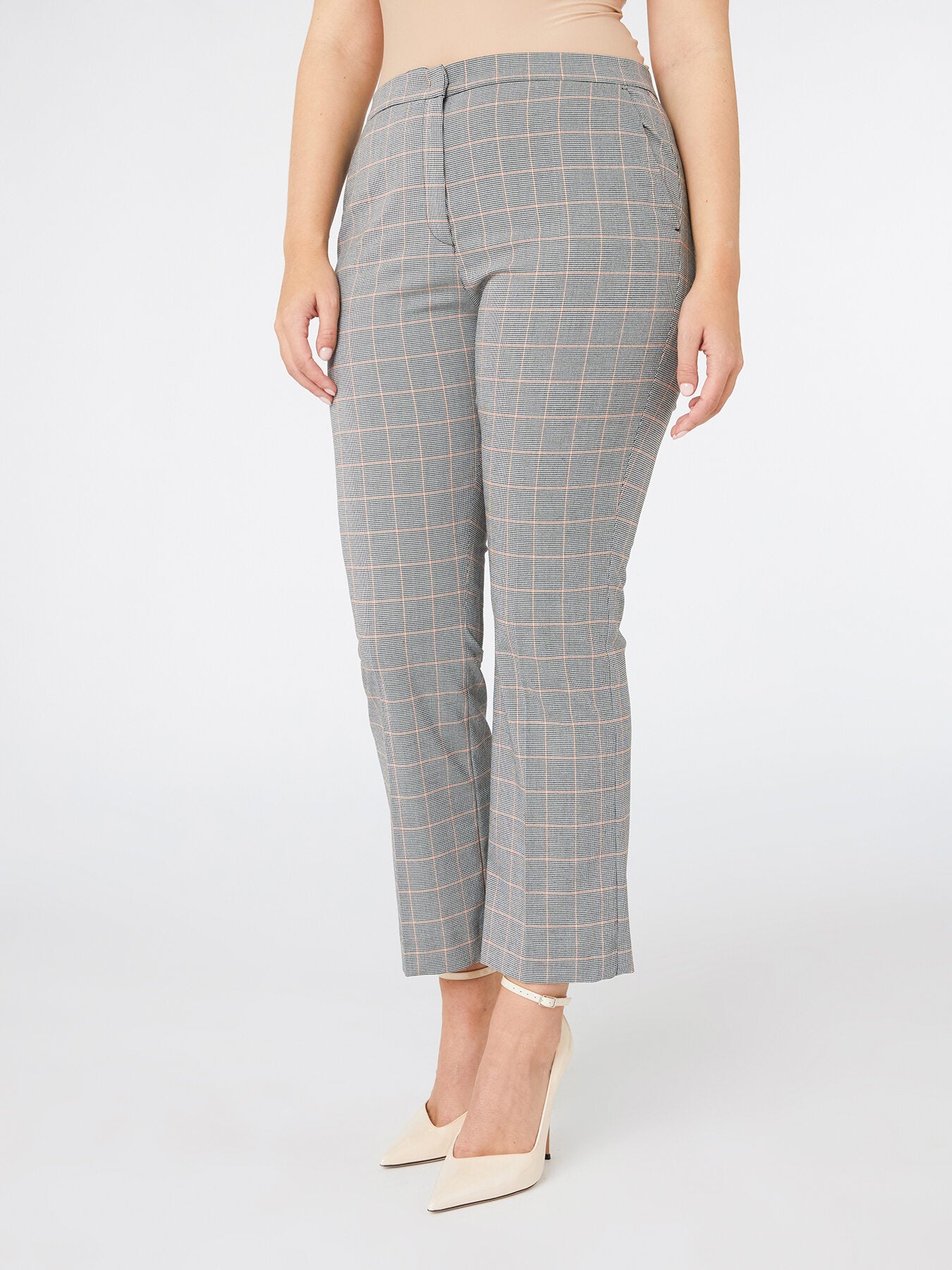 Pantaloni Kick Flare in Tela Stretch Principe di Galles 