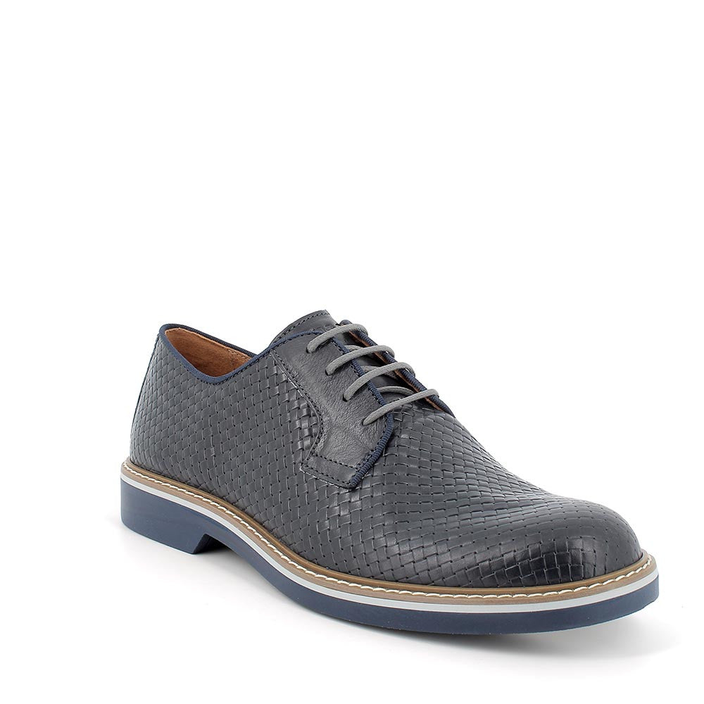 Stringata in pelle da uomo blu 