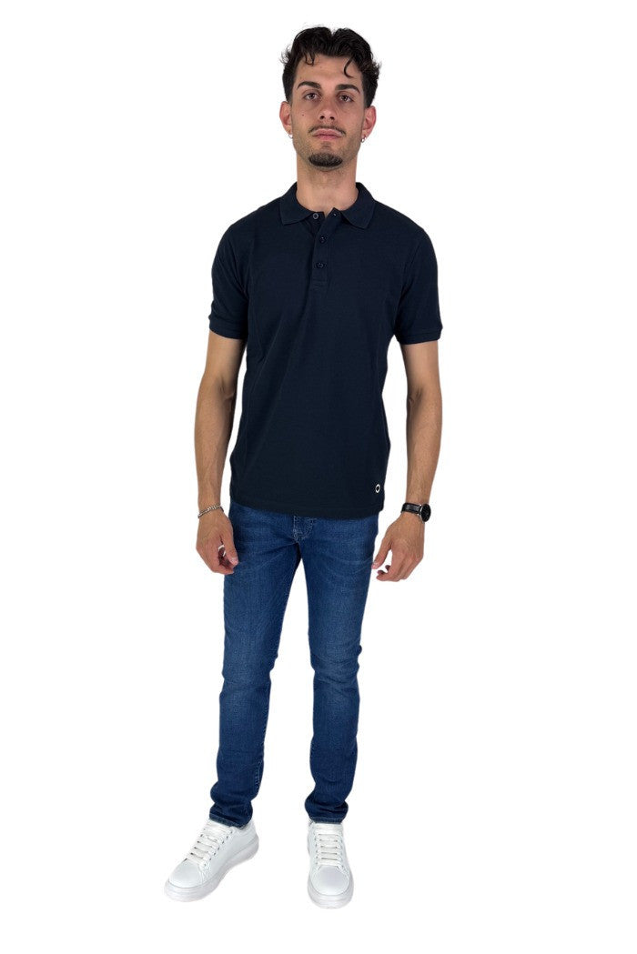 Polo Blu in Piquet di Cotone con Colletto Classico 