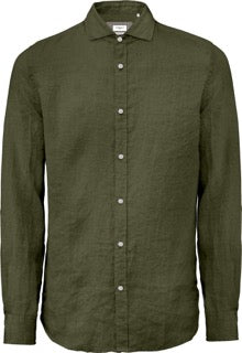 Camicia verde militare da uomo in puro lino con collo italiano 