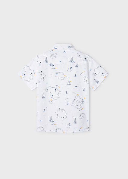 Camicia Bambino Bianca con Stampa Estiva e Maniche Corte 