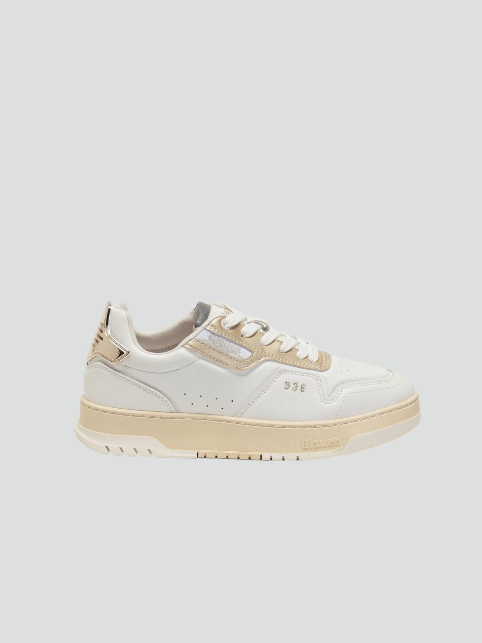 Sneakers "Adel01" Bianco Platino in Pelle con Dettagli Logo 